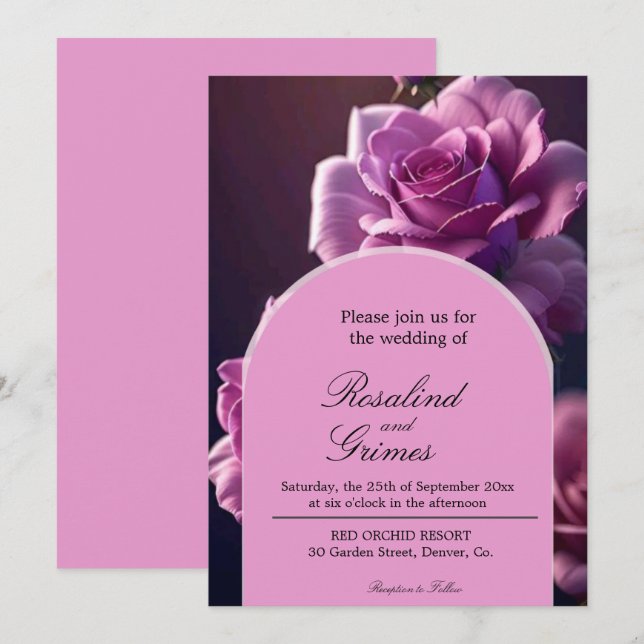 Invitación a la boda Rosa púrpura (Anverso / Reverso)