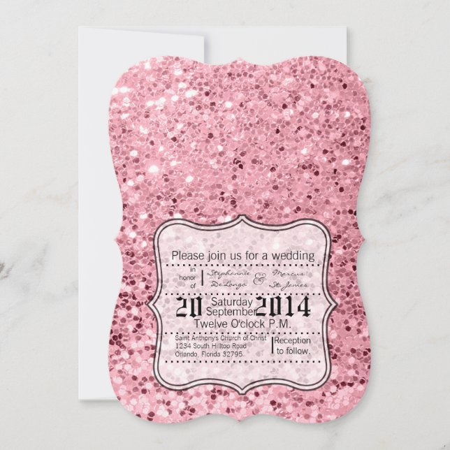 Invitación a la boda Rosa Purpurina de oro (Anverso)