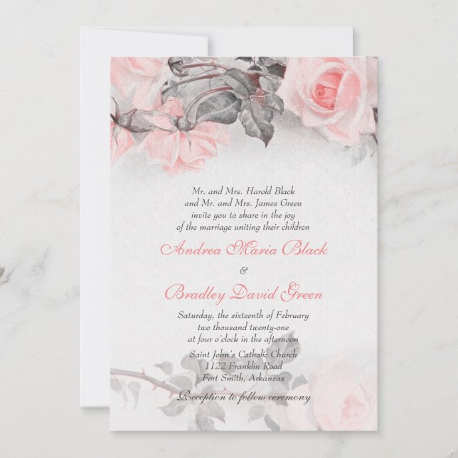 Invitación a la boda rosa rosa rosa rosa rosa rosa (Anverso)