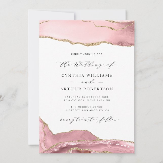 invitación a la boda rosa rosa y oro agia (Anverso)