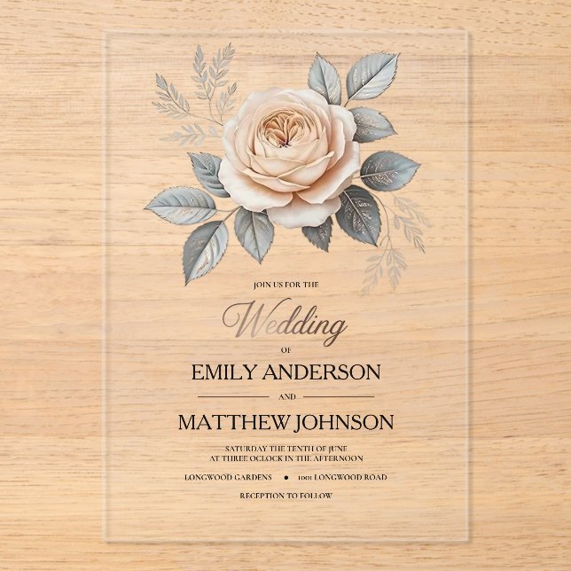 Invitación a la boda rosa rosada acrílica (Anverso)