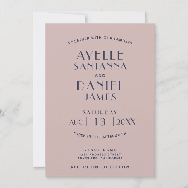Invitación a la boda Rosa Sepia Mínima Simple Limp (Anverso)