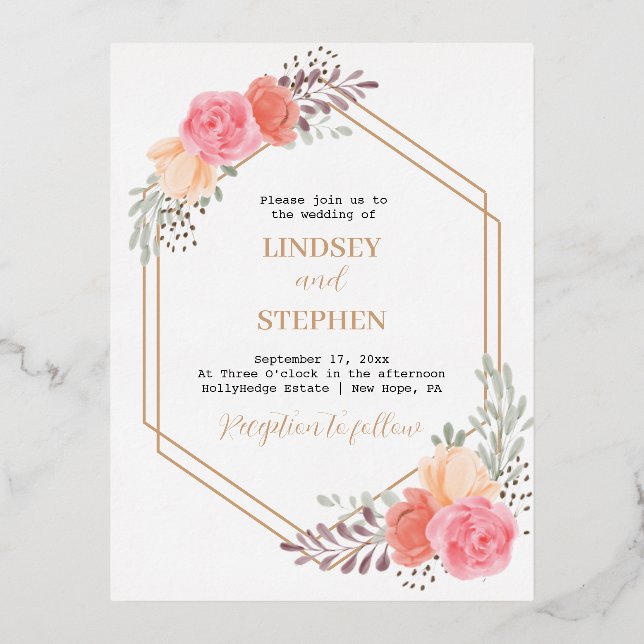 Invitación a la boda Rosa simple y elegante (Anverso)