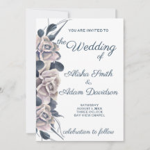 Invitación a la boda Rosa Smoky Blue y Rubor Boho