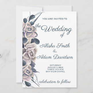 Invitación a la boda Rosa Smoky Blue y Rubor Boho