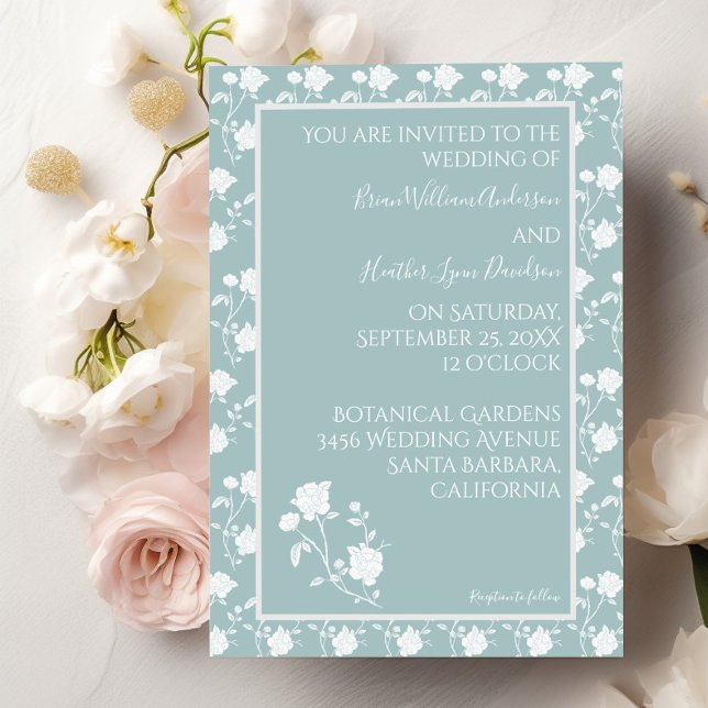 Invitación a la boda Rosa verde azulada (Teal Rose Wedding Invitation)