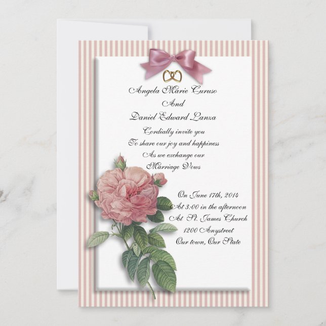 Invitación a la boda rosa vintage shabby chic (Anverso)