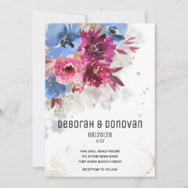 Invitación a la boda rosa y a la percha