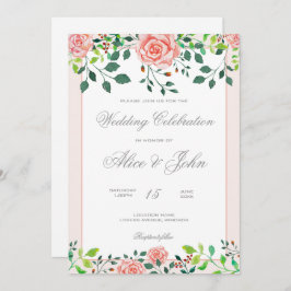 Invitación a la boda rosa y blanca