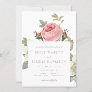 Invitación a la boda rosa y blanca de Rosas de la