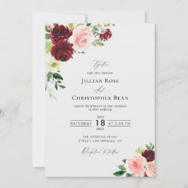 Invitación a la boda rosa y borgoñona de Rubor