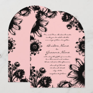 Invitación a la boda rosa y negra de dogwood pálid