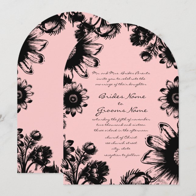 Invitación a la boda rosa y negra de dogwood pálid (Anverso / Reverso)