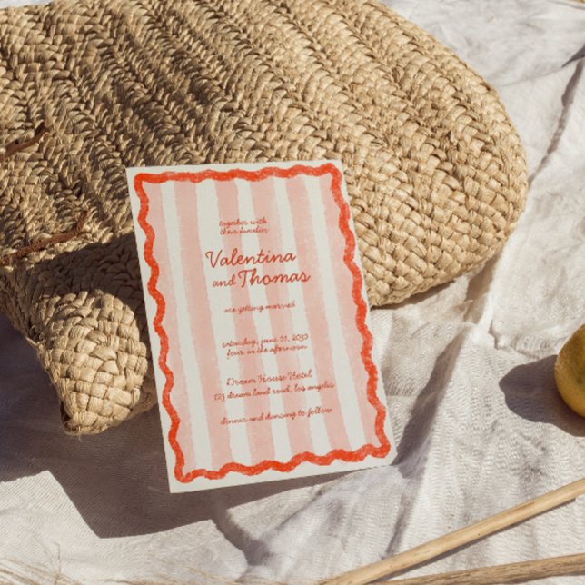 Invitación a la boda rosa y roja moderna y sincera (Subido por el creador)