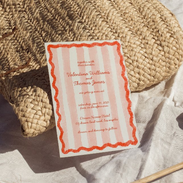 Invitación a la boda rosa y roja moderna y sincera (Subido por el creador)