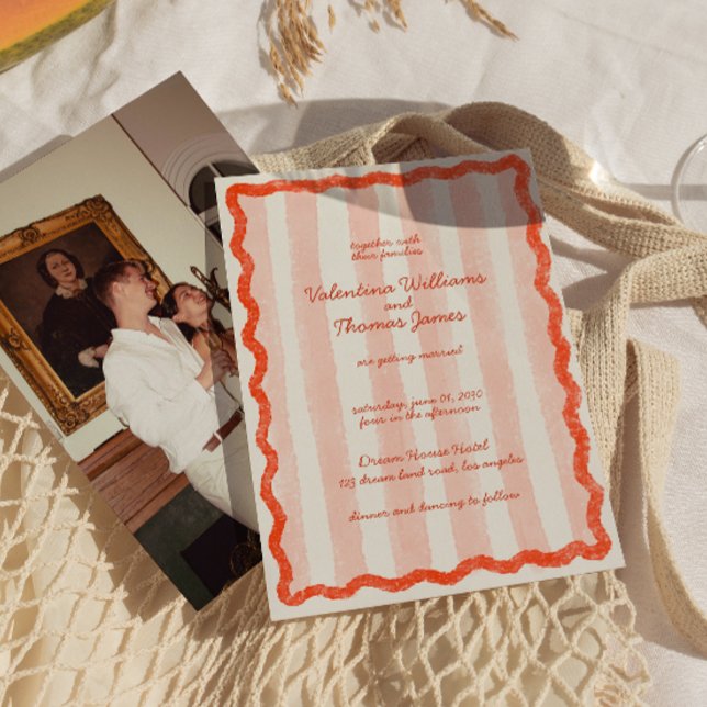 Invitación a la boda rosa y roja moderna y sincera (Subido por el creador)