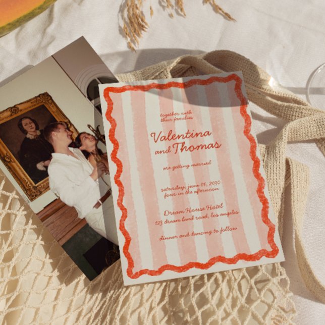 Invitación a la boda rosa y roja moderna y sincera (Subido por el creador)