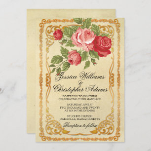 Invitación a la boda rosa y rosa rojo vintage