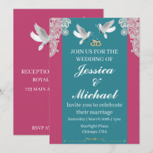 Invitación a la boda rosa y Verde azulada