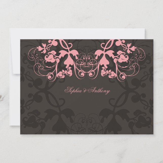 Invitación a la boda rosada con flor de Moda vinta (Anverso)