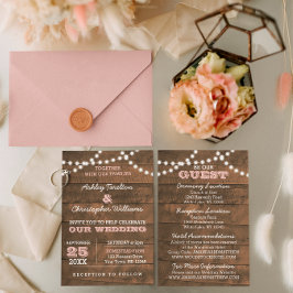 Invitación a la boda rosada con luces de madera de
