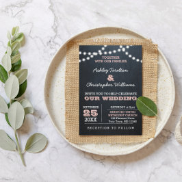 Invitación a la boda rosada con luces de tablero