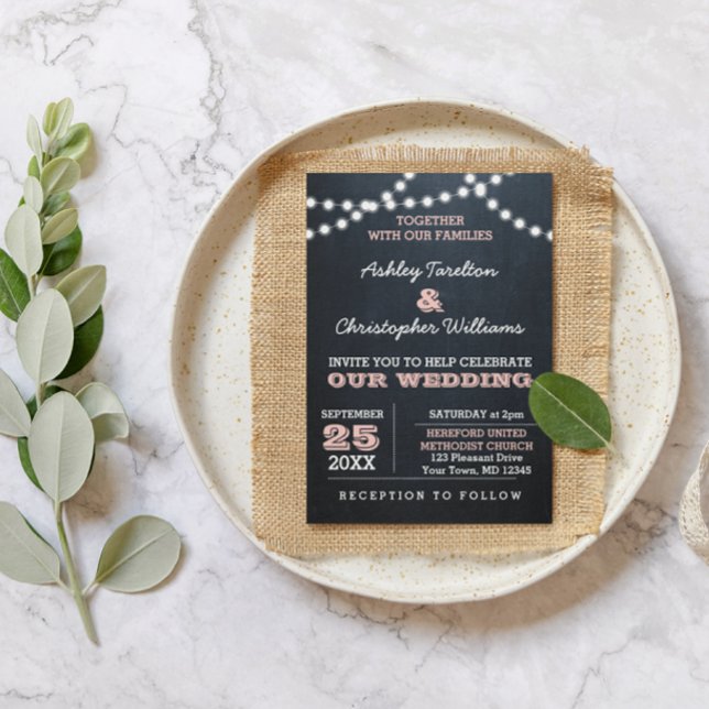 Invitación a la boda rosada con luces de tablero (Subido por el creador)