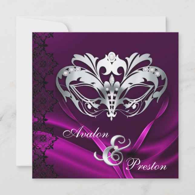 Invitación a la boda rosada con mascarada de plata (Anverso)