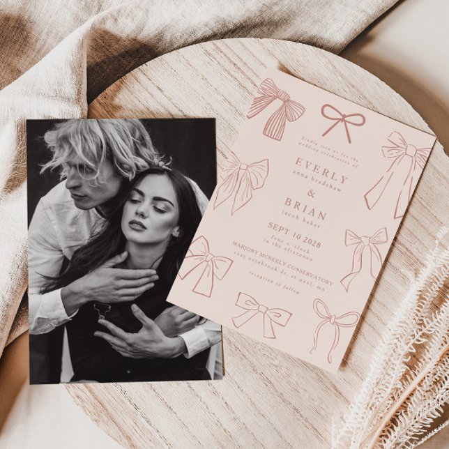 Invitación a la boda rosada de Coquette Bows (Subido por el creador)