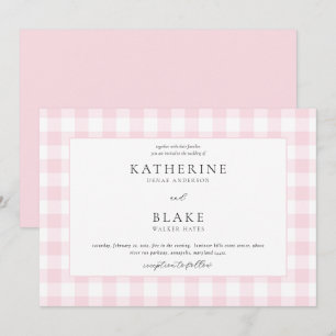 Invitación a la boda rosada de Gingham