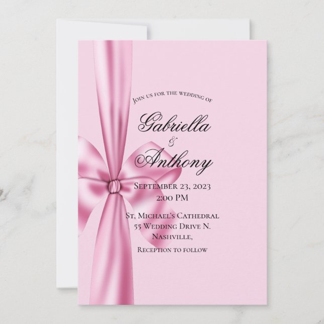 Invitación a la boda rosada de la cinta satinada (Anverso)