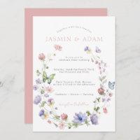 Invitación a la boda rosada de mariposas Flores si