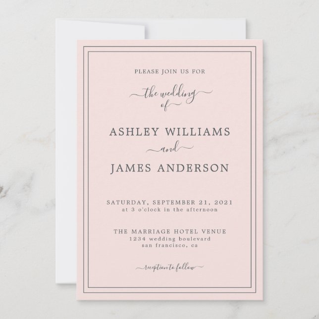 Invitación a la boda rosada de moda Script Pastel (Anverso)