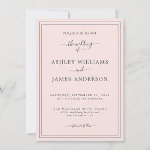 Invitación a la boda rosada de moda Script Pastel