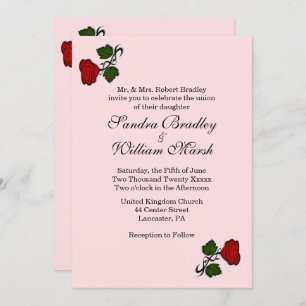 Invitación a la boda rosada de rosa rosa rojo