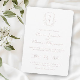 Invitación a la boda rosada de Rubor con monograma
