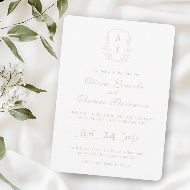 Invitación a la boda rosada de Rubor con monograma (Subido por el creador)