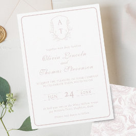 Invitación a la boda rosada de Rubor con monograma