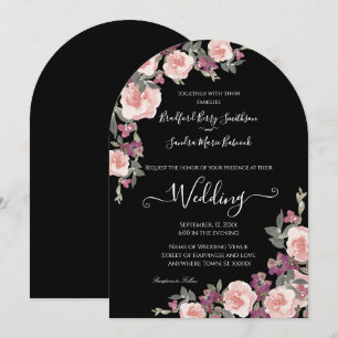Invitación a la boda rosada de Rubor de Black Flor
