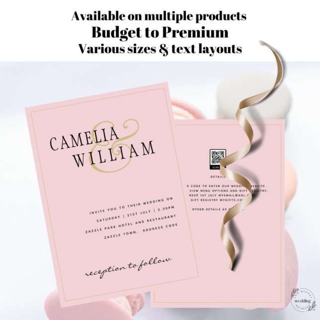 Invitación a la boda rosada de Rubor moderna (Subido por el creador)