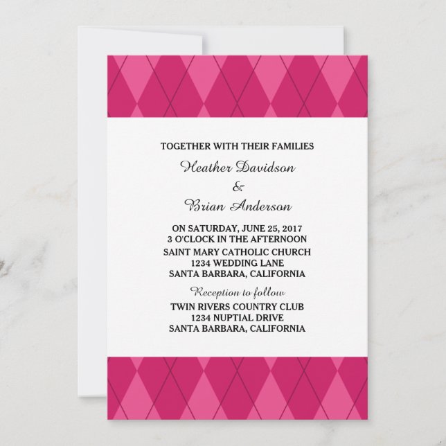 Invitación a la boda rosada en arglos (Anverso)