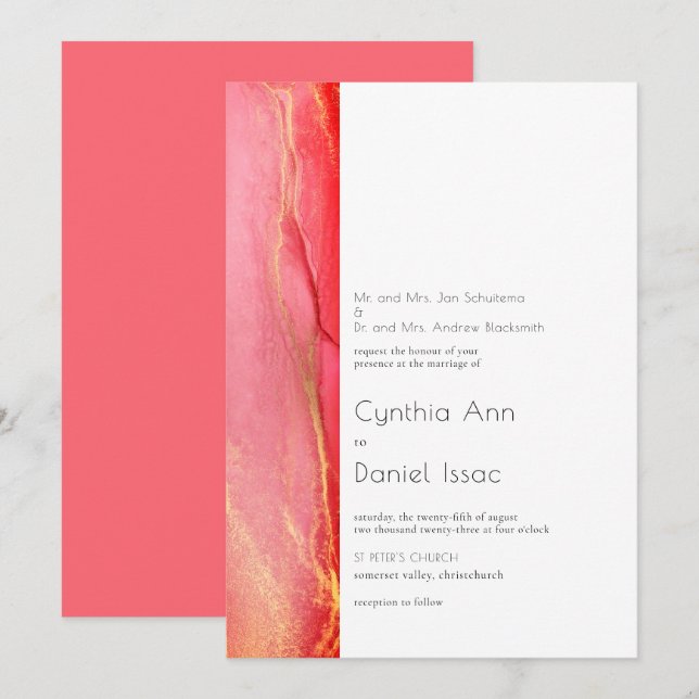 Invitación a la boda rosada moderna (Anverso / Reverso)