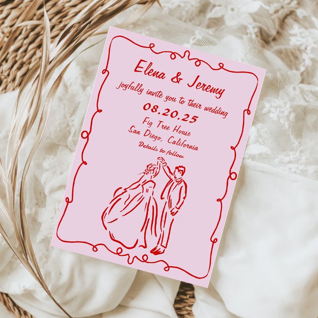Invitación a la boda rosada por mano caprichosa (Subido por el creador)