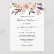 Invitación a la boda rosada púrpura de Watercolor 