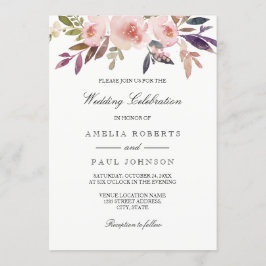 Invitación a la boda rosada púrpura de Watercolor