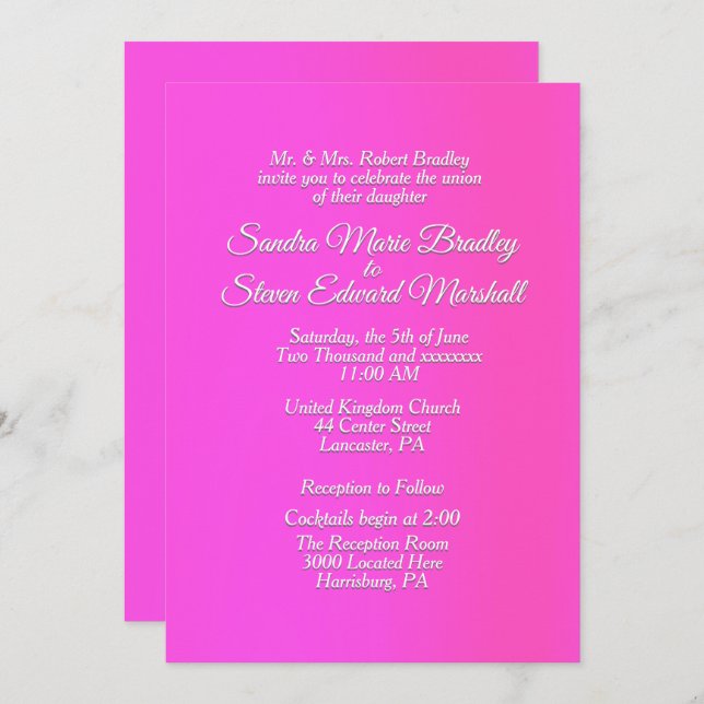 Invitación a la boda rosada radiante de 5" x 7" (Anverso / Reverso)