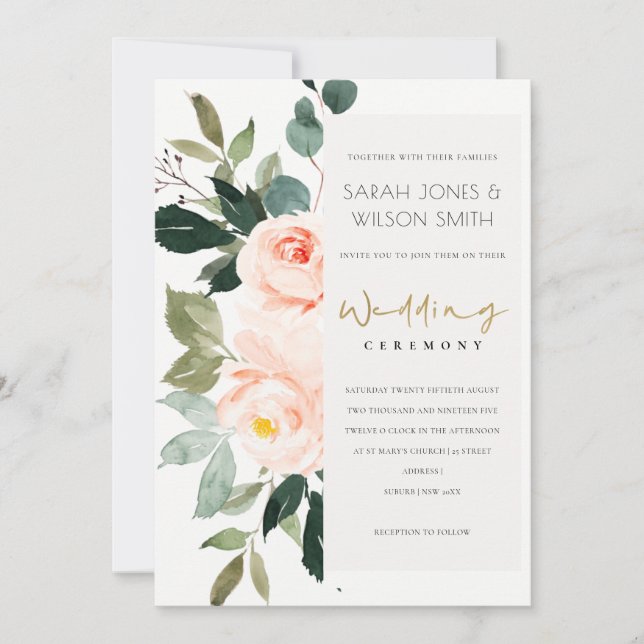 Invitación a la boda rosada Rosa de Eucalyptus Rub (Anverso)
