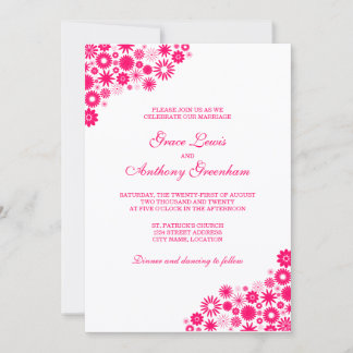 Invitación a la boda rosada vibrante de bonitos fl