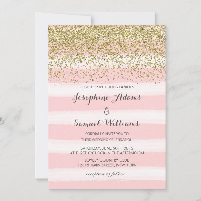 Invitación a la boda rosada y de oro (Anverso)