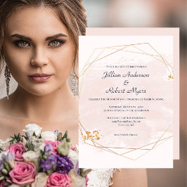 Invitación a la boda rosada y de oro de Rubor